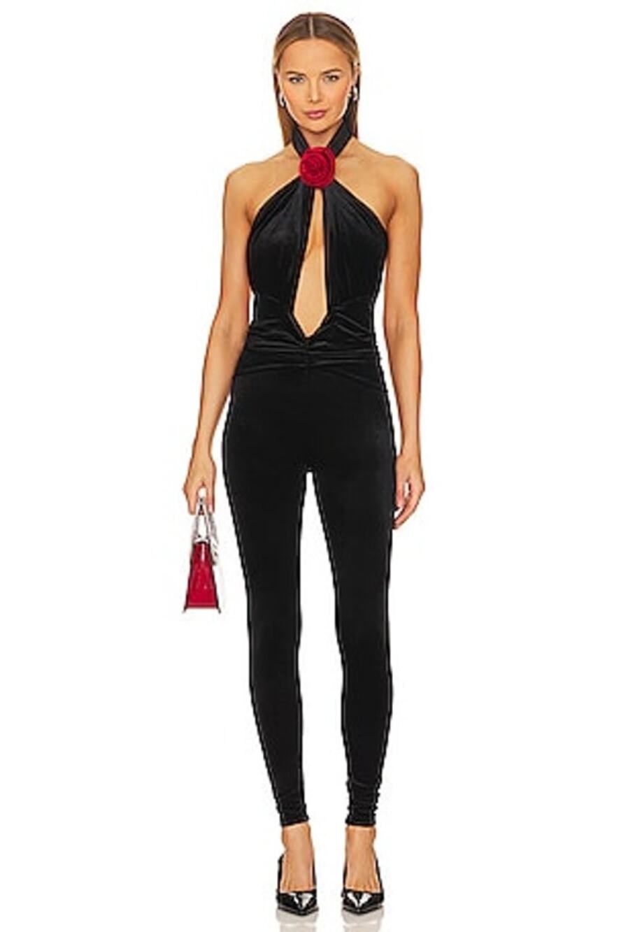 Ronny Kobo Abreen velvet black catsuit size medium